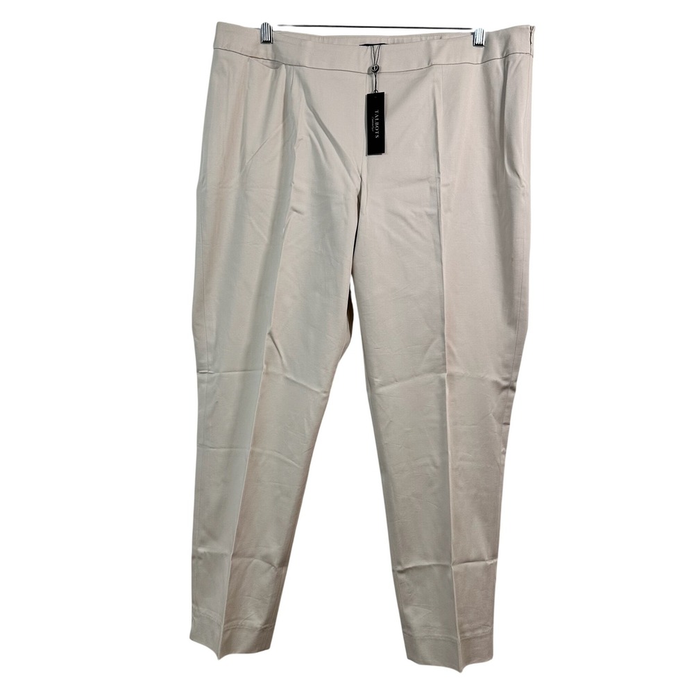 Talbots Woman Classic Side Zip Pants Beige Tapered Plus Size 18W NEW